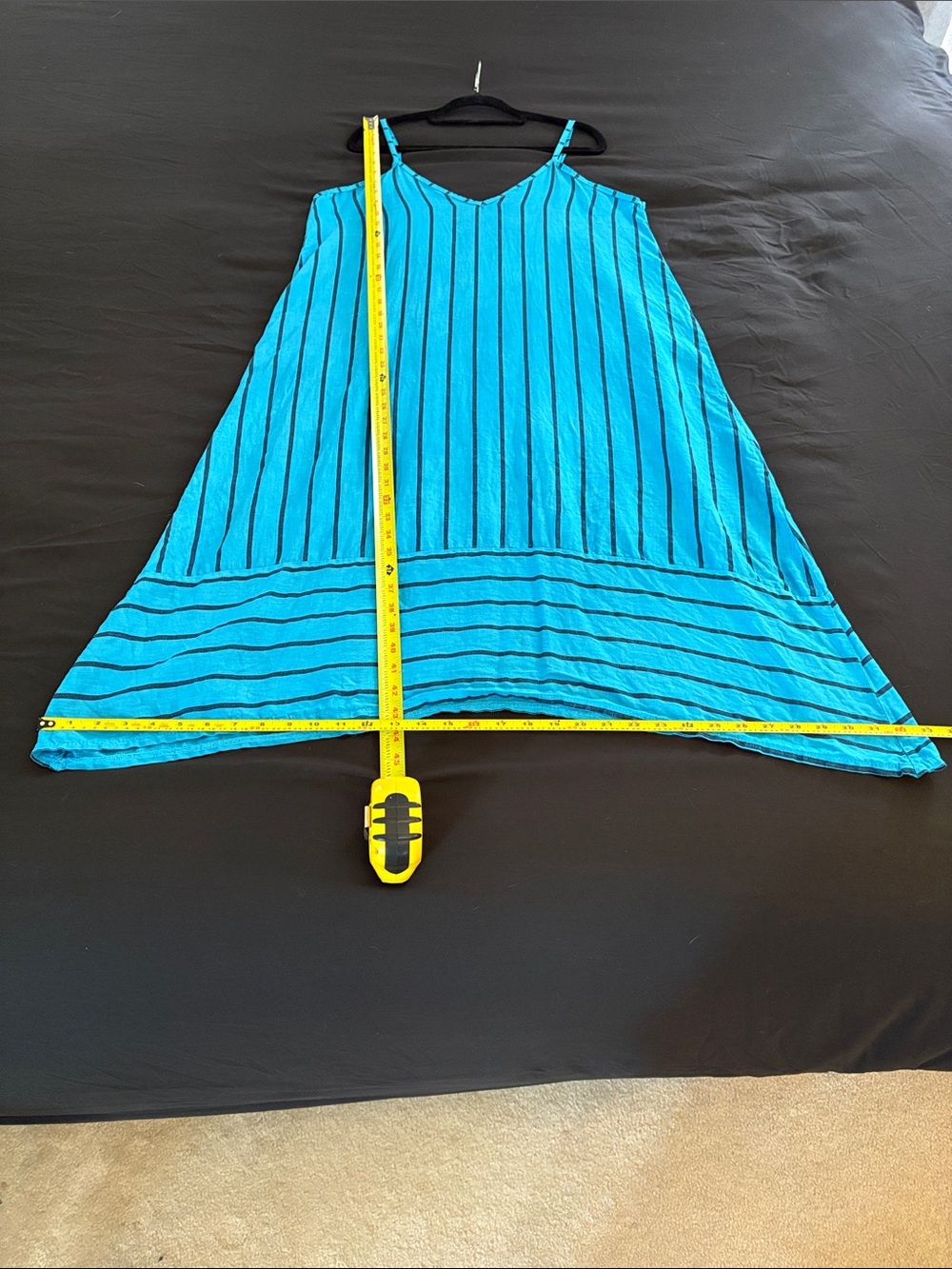 Terzo Millennio Turquoise Striped 100% Linen Midi Dress-S - Picture 5 of 10